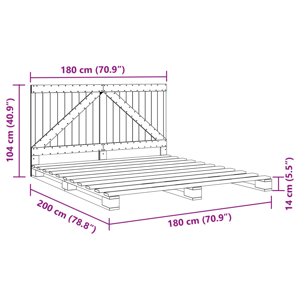 Cadre de lit avec tête de lit 180x200 cm bois de pin massif Lits & cadres de lit vidaXL   