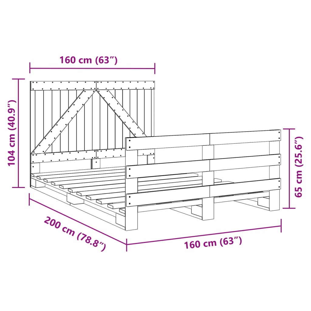 Cadre de lit avec tête de lit 160x200 cm bois de pin massif Lits & cadres de lit vidaXL   