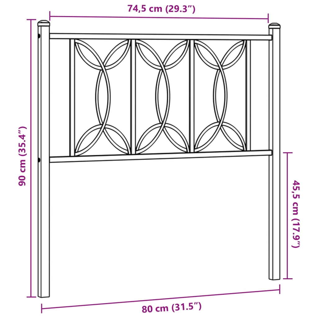 Tête de lit métal noir 75 cm Têtes et pieds de lit vidaXL   