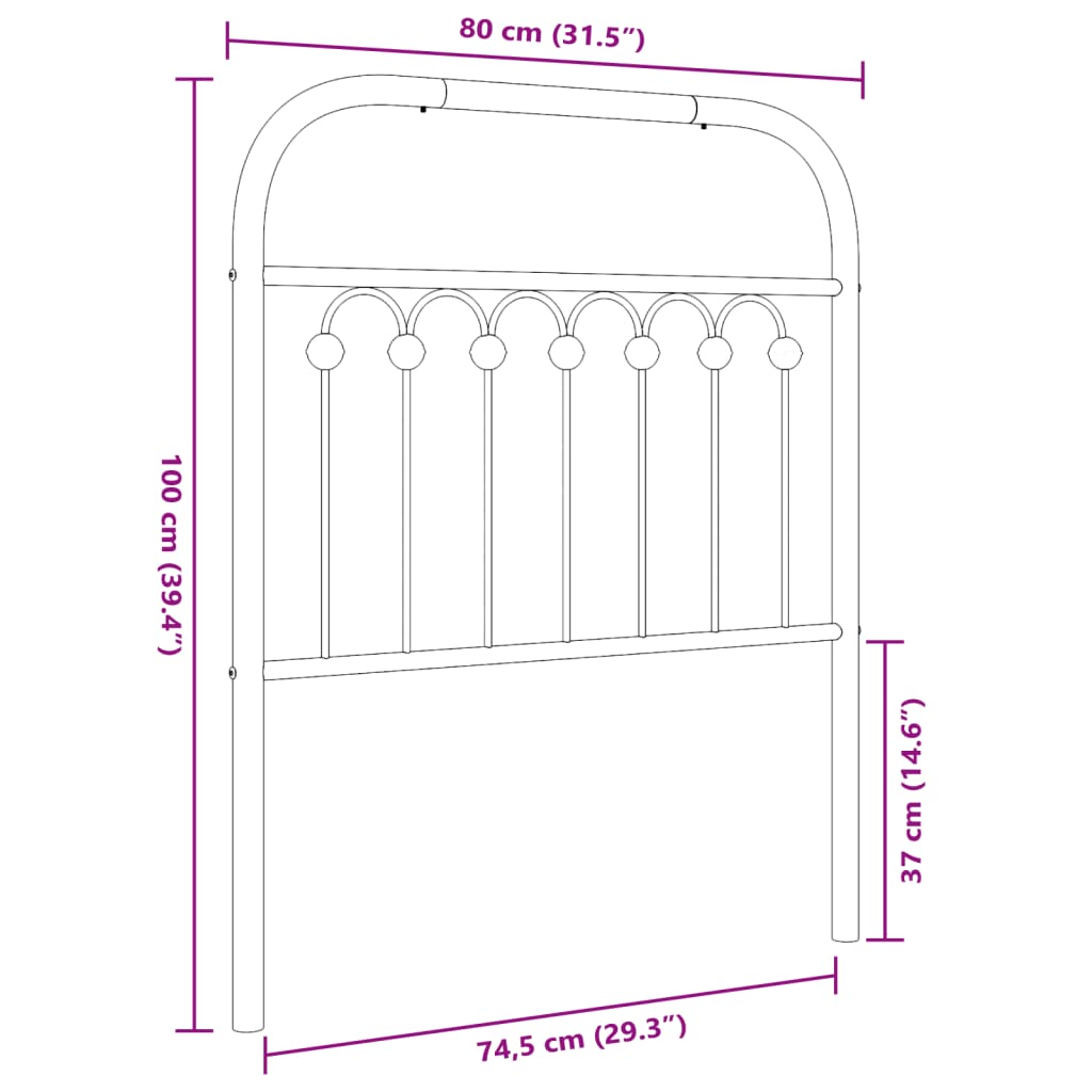 Tête de lit métal noir 75 cm Têtes et pieds de lit vidaXL   