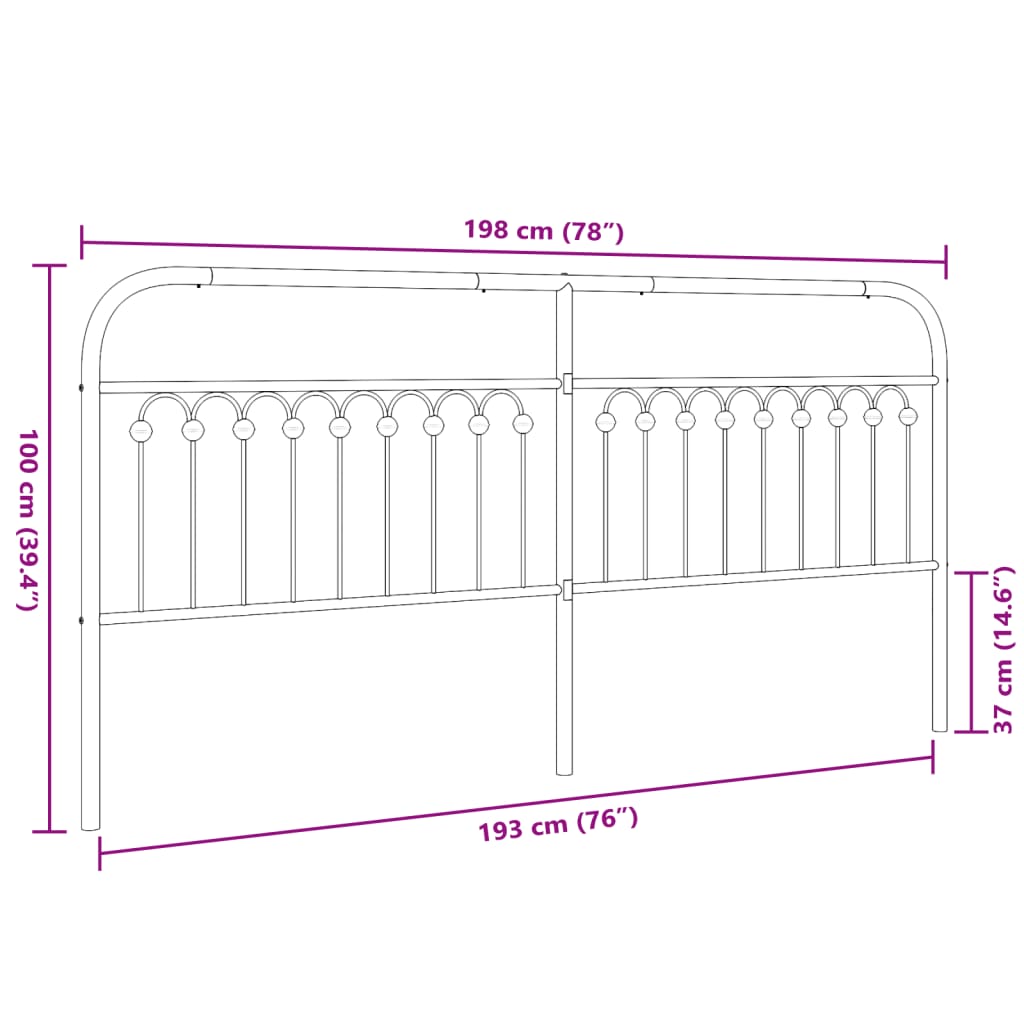 Tête de lit métal noir 193 cm Têtes et pieds de lit vidaXL   