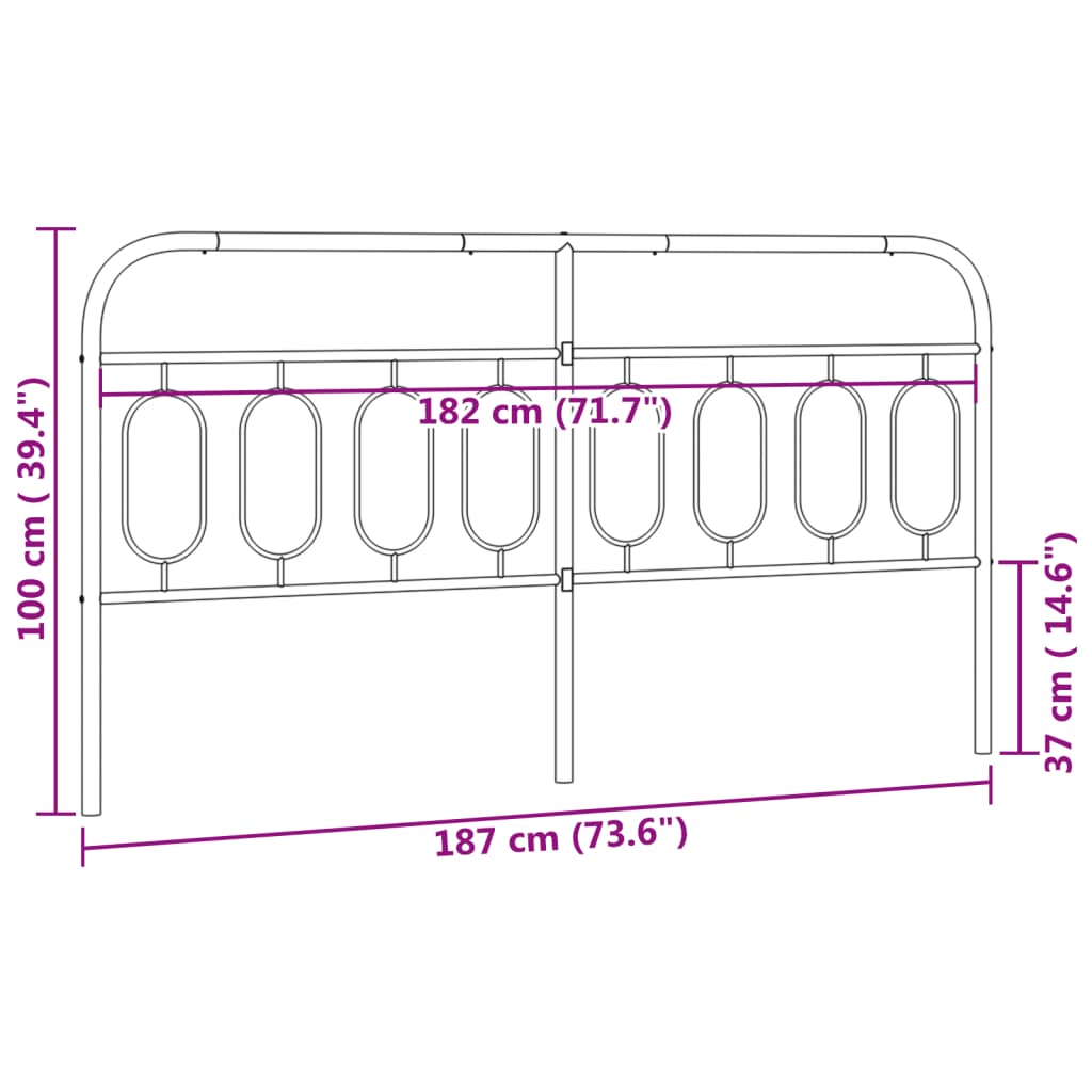 Tête de lit métal noir 183 cm Têtes et pieds de lit vidaXL   