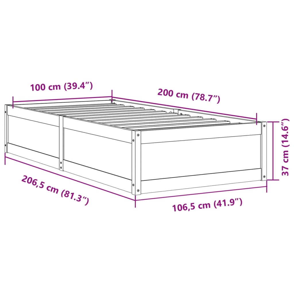 Cadre de lit cire marron 100x200 cm bois de pin massif Lits & cadres de lit vidaXL   