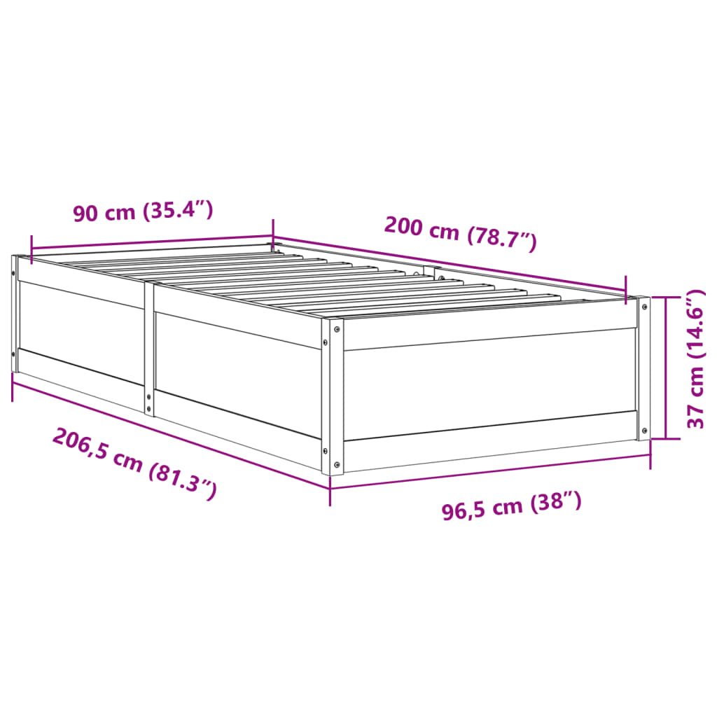 Cadre de lit cire marron 90x200 cm bois de pin massif Lits & cadres de lit vidaXL   