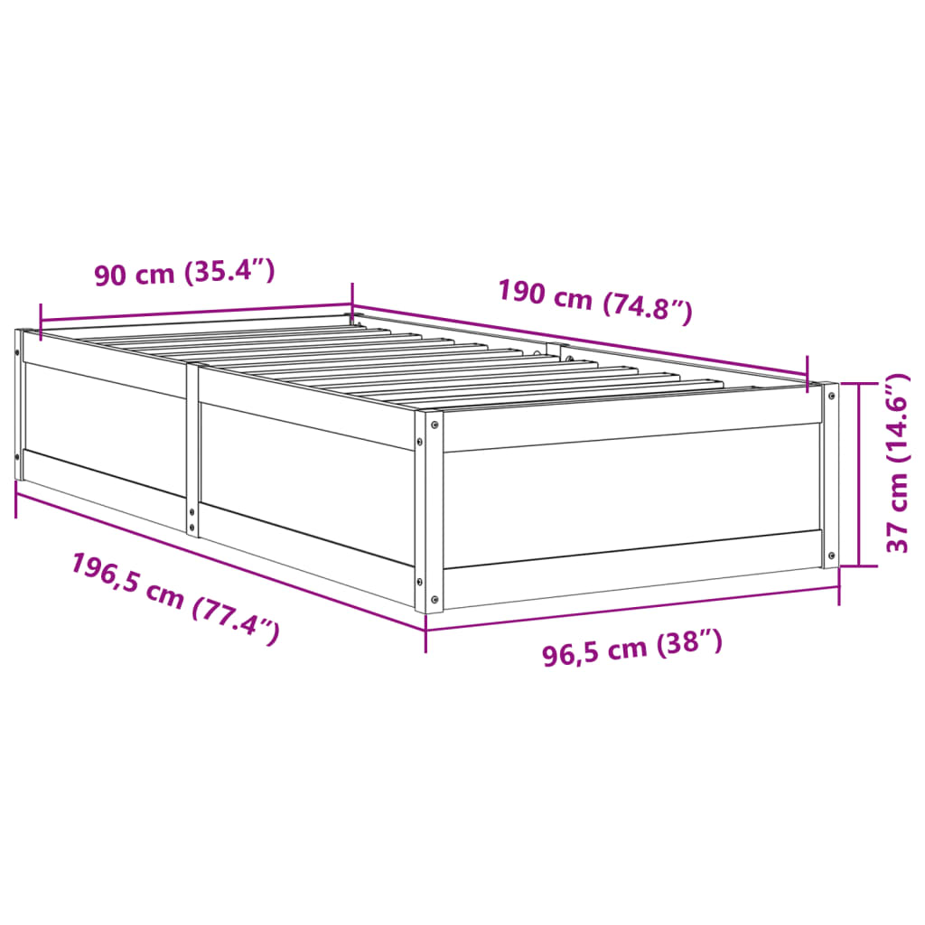 Cadre de lit 90x190 cm Bois de pin massif Lits & cadres de lit vidaXL   