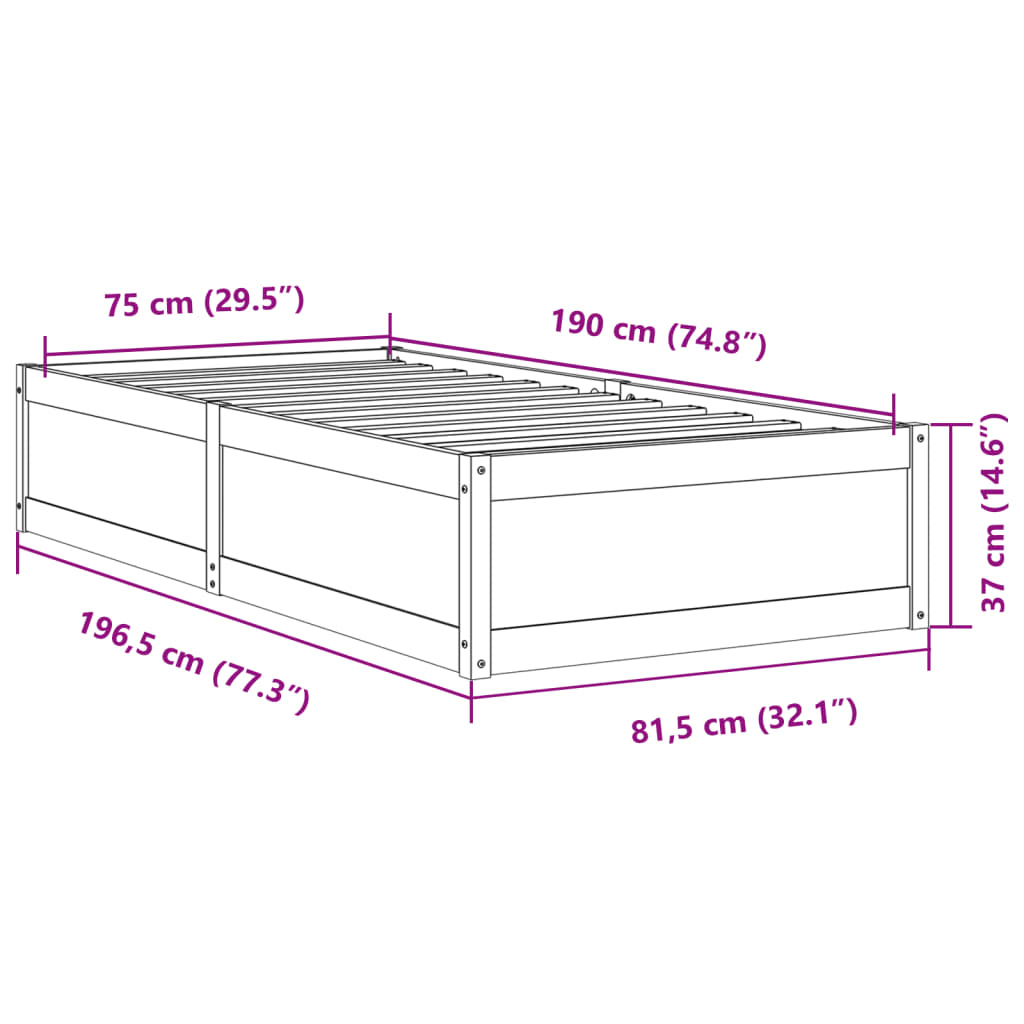 Cadre de lit Blanc 75x190 cm Bois de pin massif Lits & cadres de lit vidaXL   