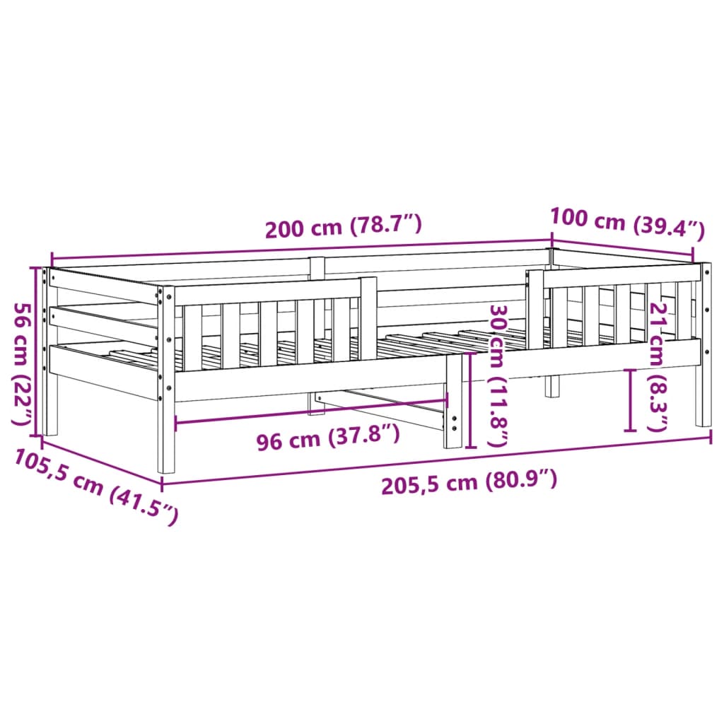 Cadre de lit blanc 100x200 cm bois de pin massif Lits & cadres de lit vidaXL   