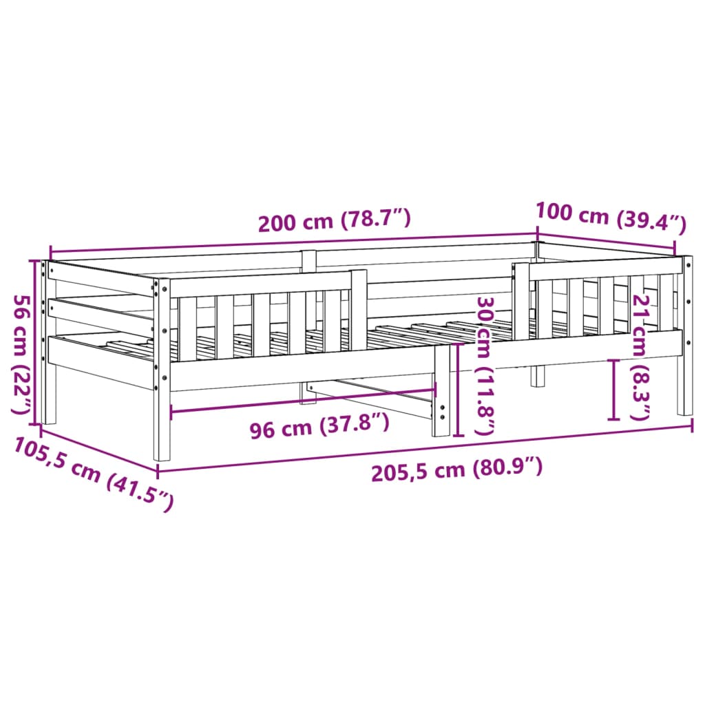 Cadre de lit cire marron 100x200 cm bois de pin massif Lits & cadres de lit vidaXL   