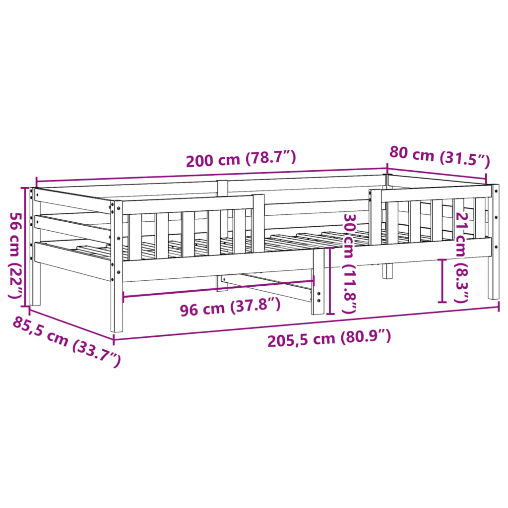 Cadre de lit 80x200 cm Bois de pin massif Lits & cadres de lit vidaXL   