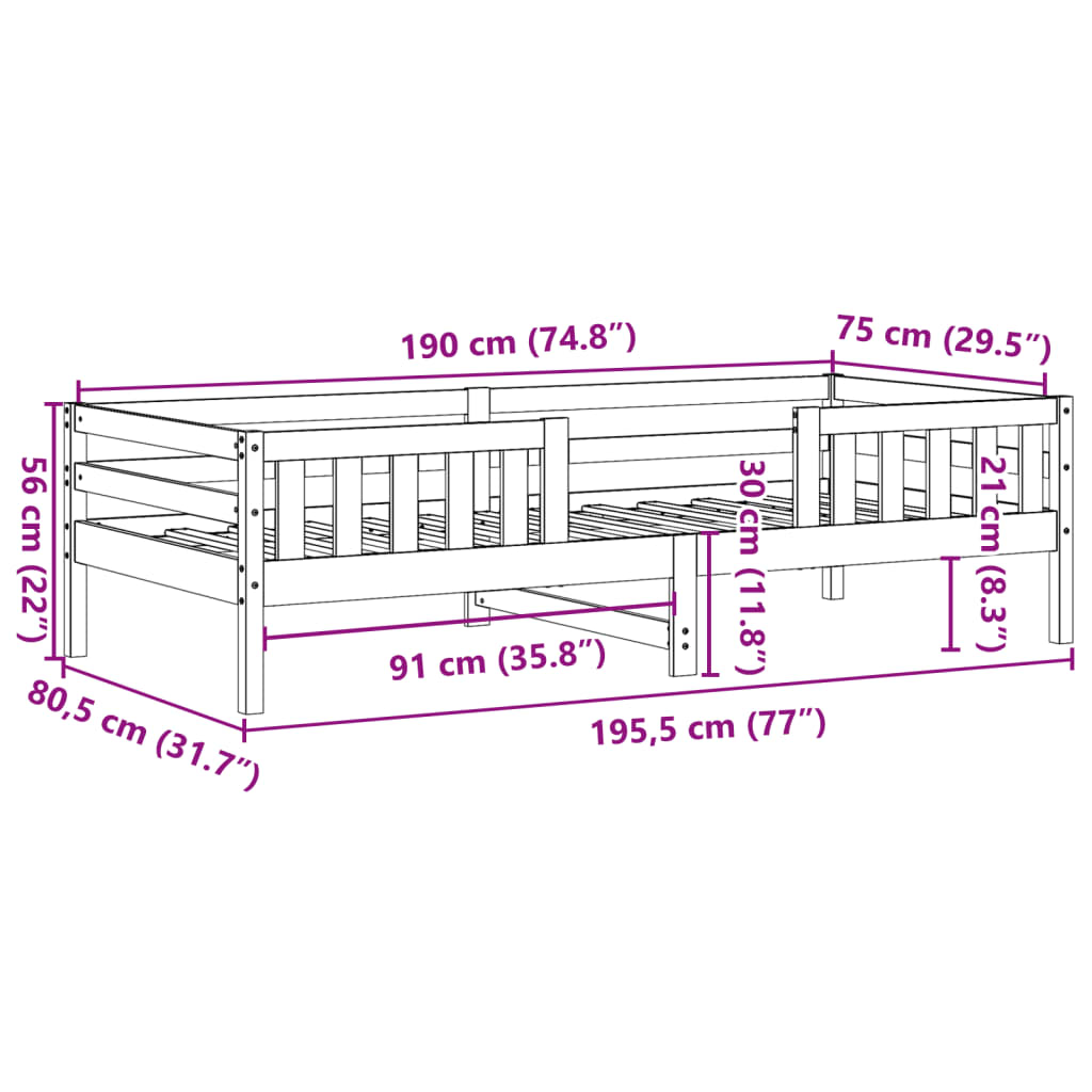 Cadre de lit sans matelas cire marron 75x190 cm bois pin massif - Xios Store SNC