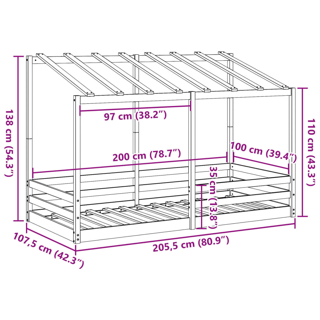 Lit pour enfants avec toit 100x200 cm bois de pin massif Lits & cadres de lit vidaXL   