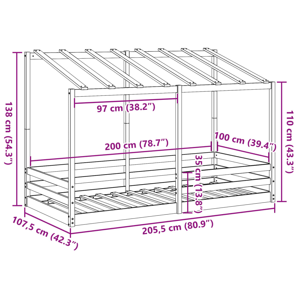 Lit pour enfants avec toit blanc 100x200 cm bois de pin massif Lits & cadres de lit vidaXL   