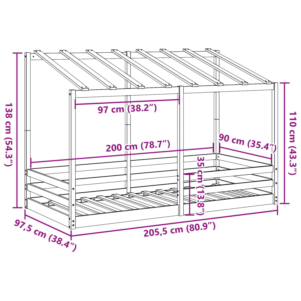 Lit pour enfants avec toit 90x200 cm bois massif de pin Lits & cadres de lit vidaXL   