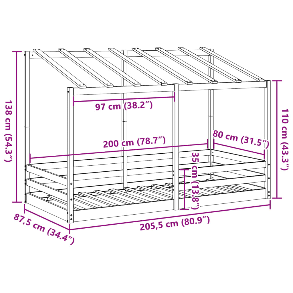 Lit pour enfants avec toit 80x200 cm bois massif de pin Lits & cadres de lit vidaXL   