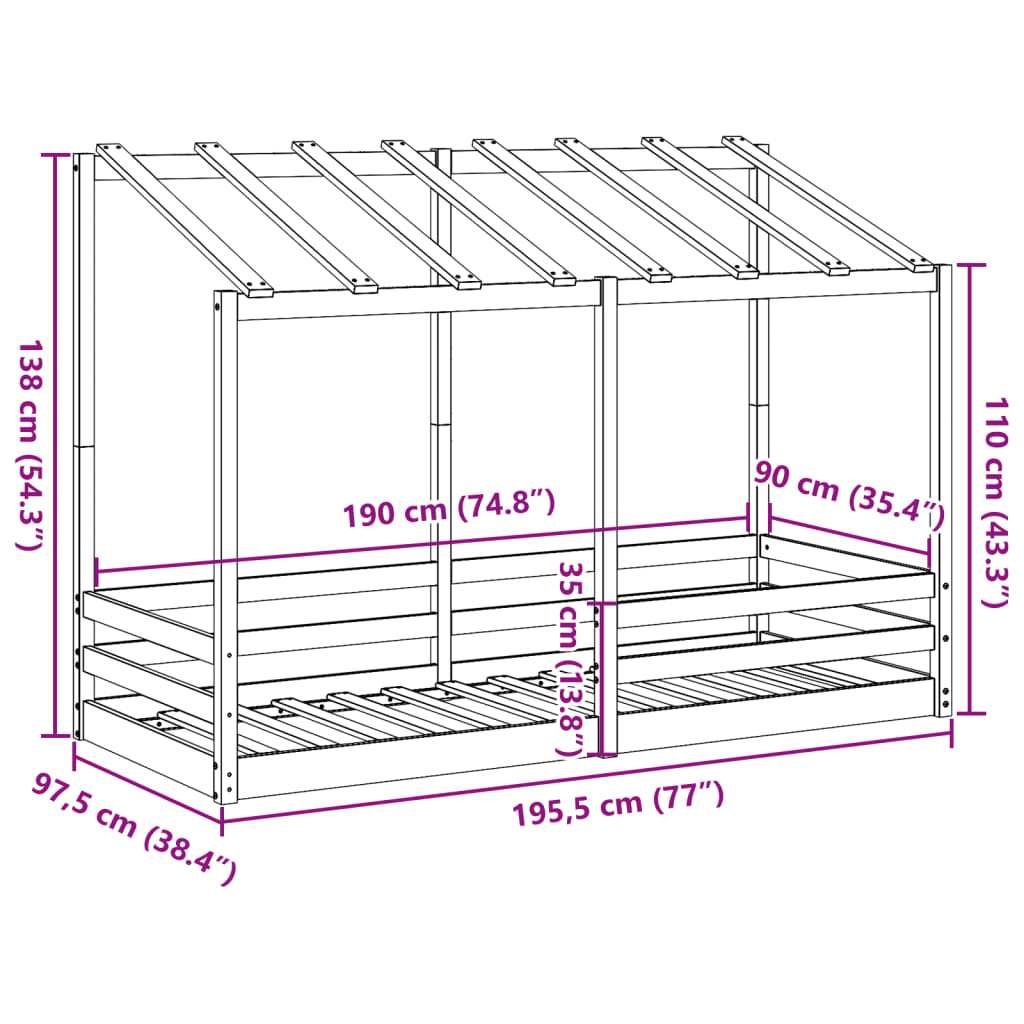 Lit pour enfants avec toit 90x190 cm bois massif de pin Lits & cadres de lit vidaXL   