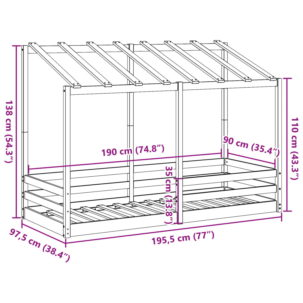 Lit pour enfants avec toit blanc 90x190 cm bois massif de pin Lits & cadres de lit vidaXL   