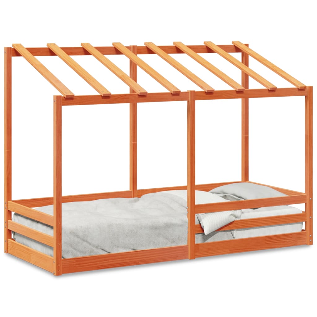 Lit pour enfants et toit cire marron 90x190 cm bois massif pin Lits & cadres de lit vidaXL   