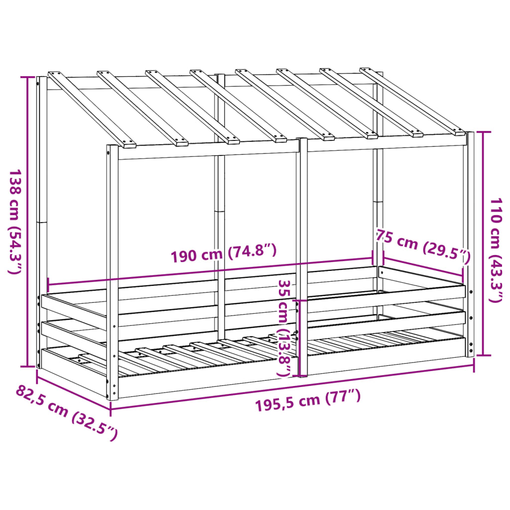 Lit pour enfants avec toit 75x190 cm bois massif de pin Lits & cadres de lit vidaXL   