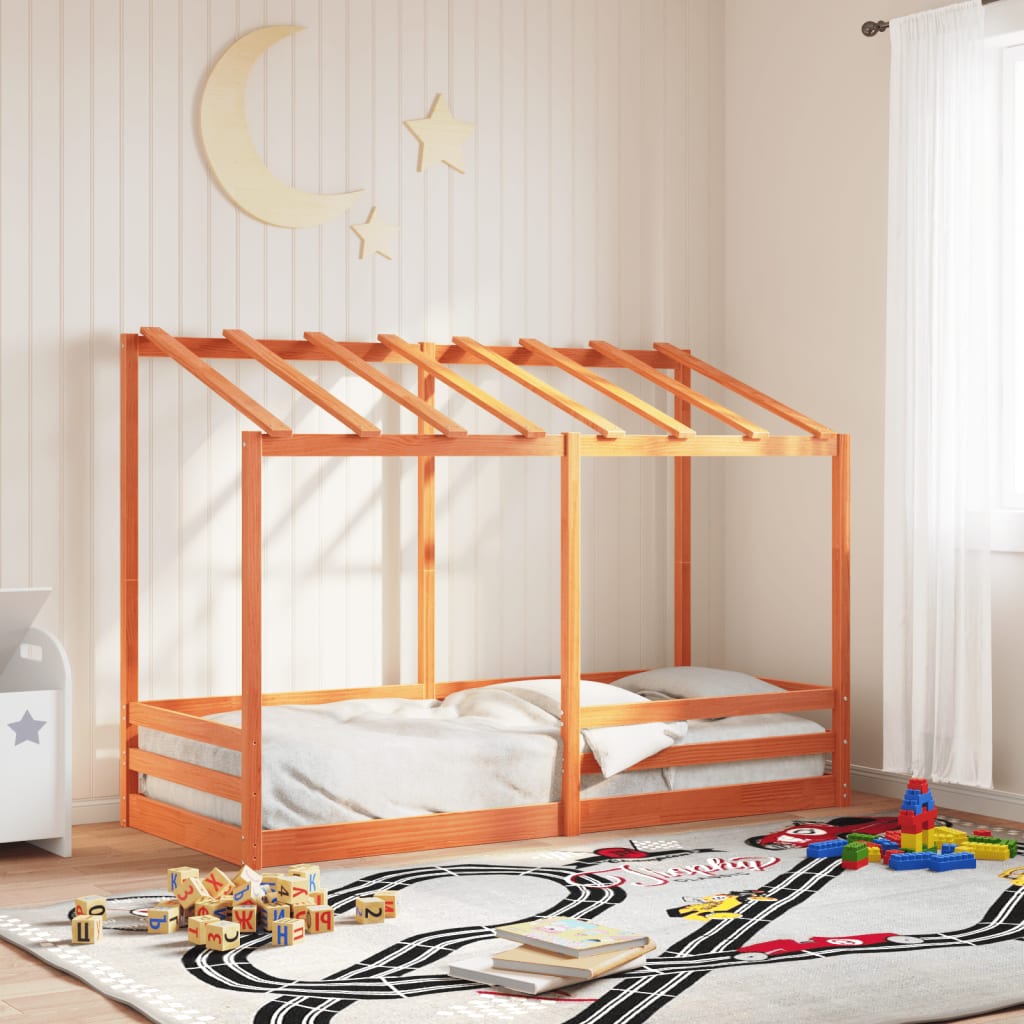 Lit pour enfants et toit cire marron 75x190 cm bois massif pin Lits & cadres de lit vidaXL   