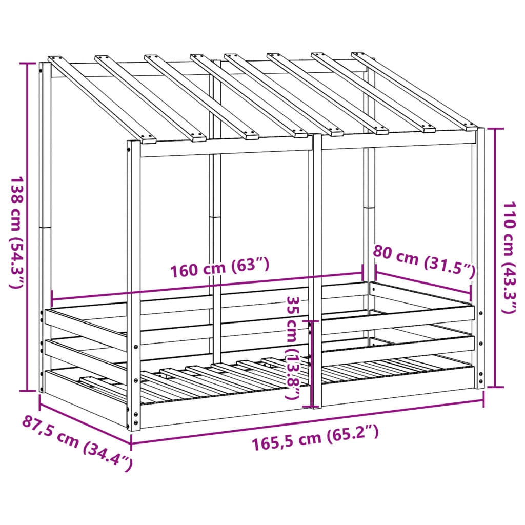 Lit pour enfants avec toit 80x160 cm bois massif de pin Lits & cadres de lit vidaXL   