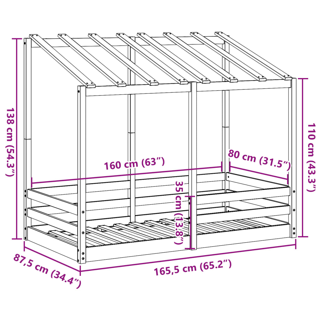 Lit pour enfants avec toit blanc 80x160 cm bois massif de pin Lits & cadres de lit vidaXL   