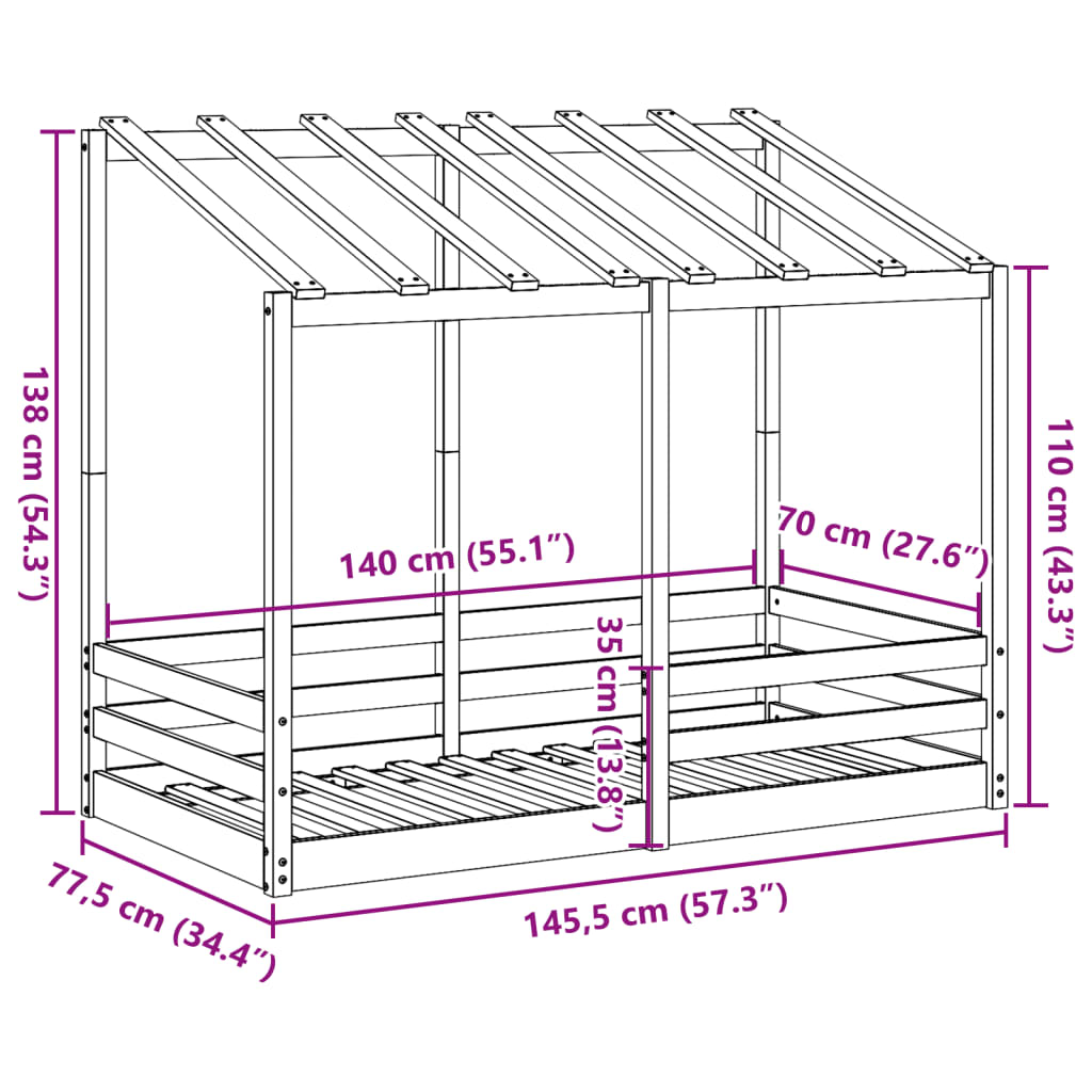 Lit pour enfants avec toit 70x140 cm bois massif de pin Lits & cadres de lit vidaXL   