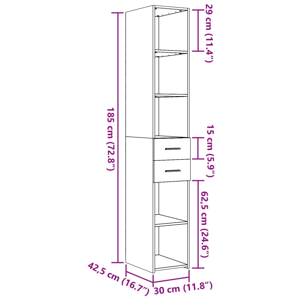 Image Buffet haut noir 30x42,5x185 cm bois d'ingénierie | Xios Store SNC vidaXL Xios Store SNC