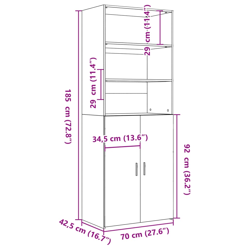 Image Buffet haut chêne sonoma 70x42,5x185 cm bois d'ingénierie | Xios Store SNC vidaXL Xios Store SNC