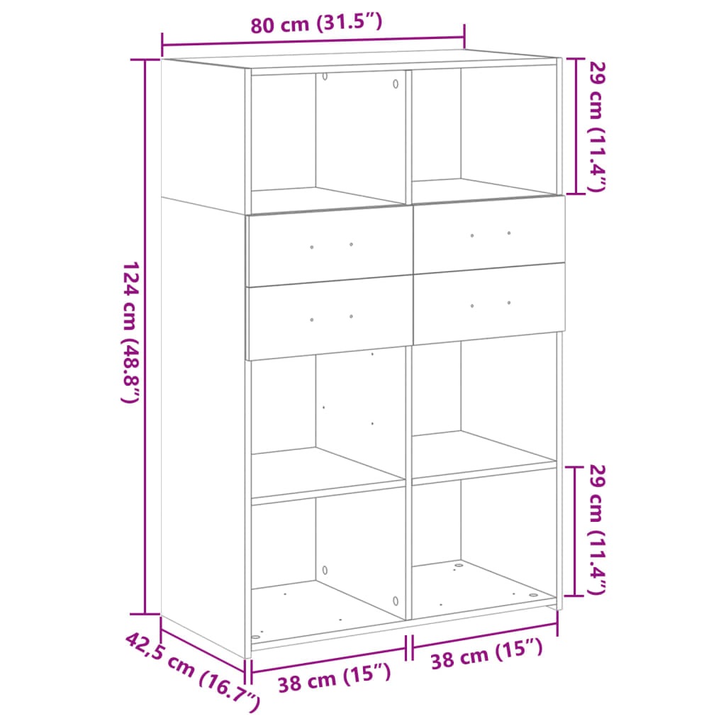 Image Buffet haut blanc 80x42,5x124 cm bois d'ingénierie | Xios Store SNC vidaXL Xios Store SNC