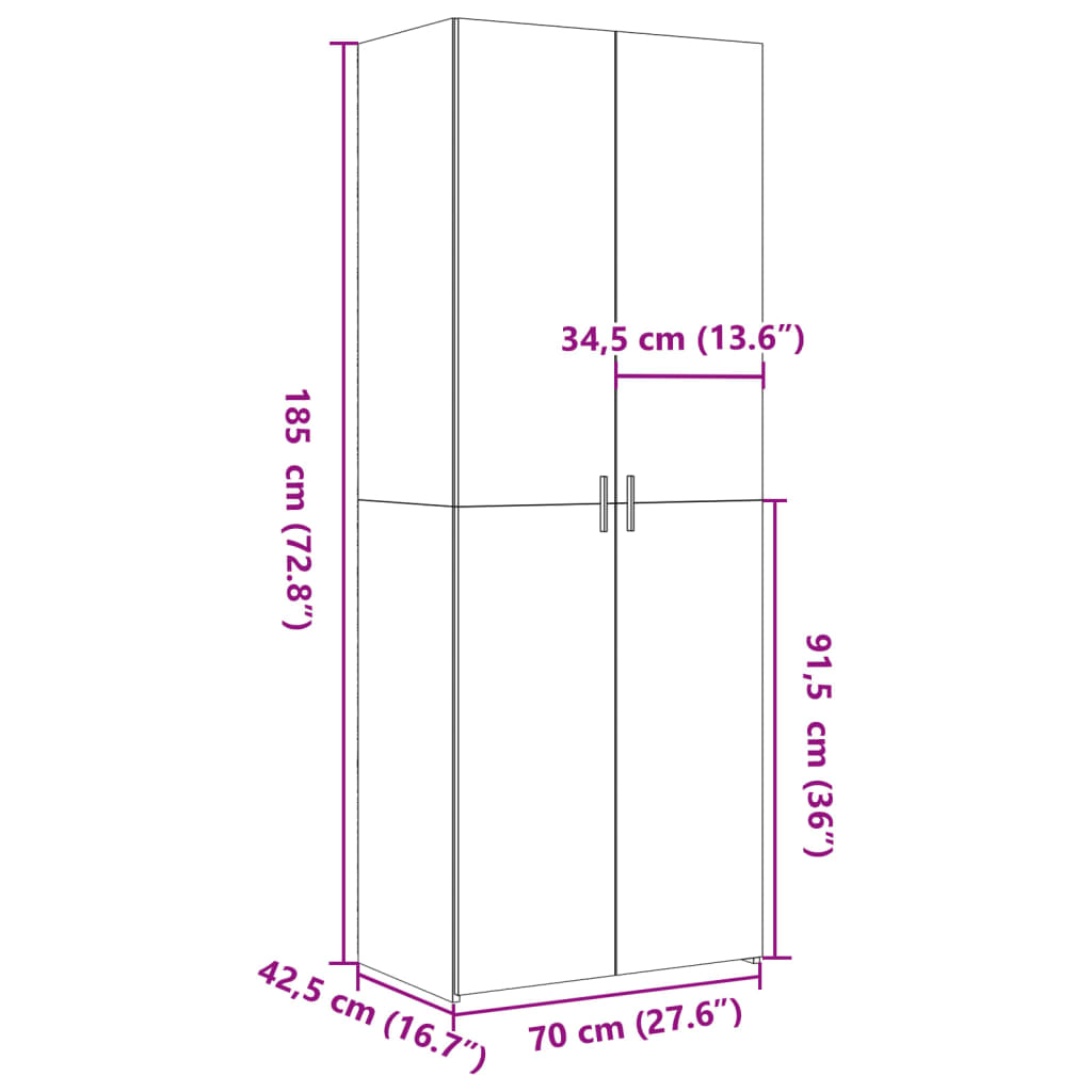 Image Buffet haut chêne sonoma 70x42,5x185 cm bois d'ingénierie | Xios Store SNC vidaXL Xios Store SNC