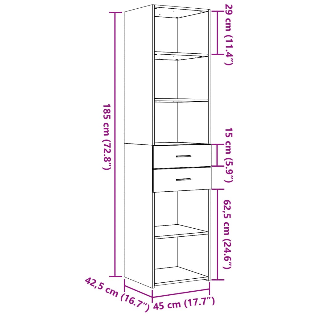 Image Buffet haut noir 45x42,5x185 cm bois d'ingénierie | Xios Store SNC vidaXL Xios Store SNC