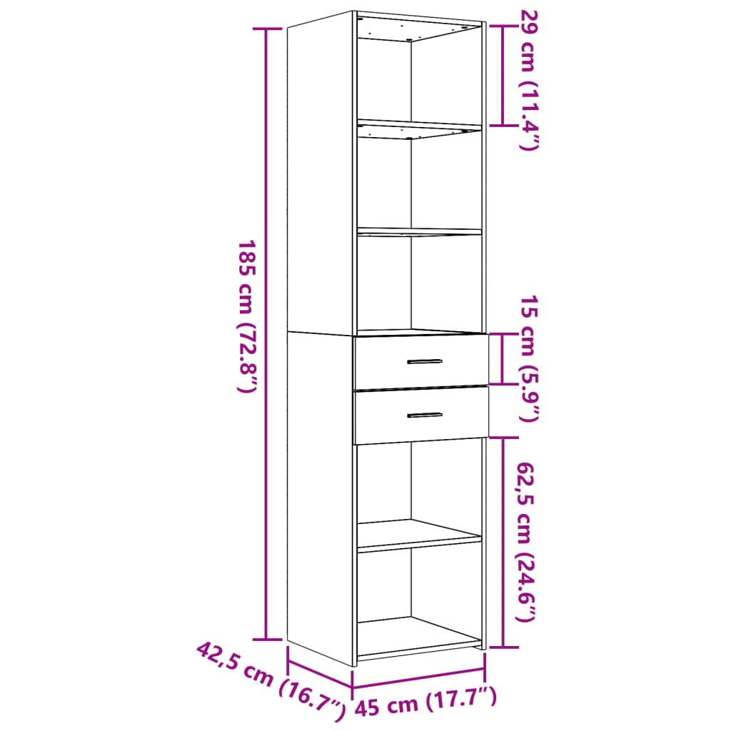 Image Buffet haut chêne marron 45x42,5x185 cm bois d'ingénierie | Xios Store SNC vidaXL Xios Store SNC