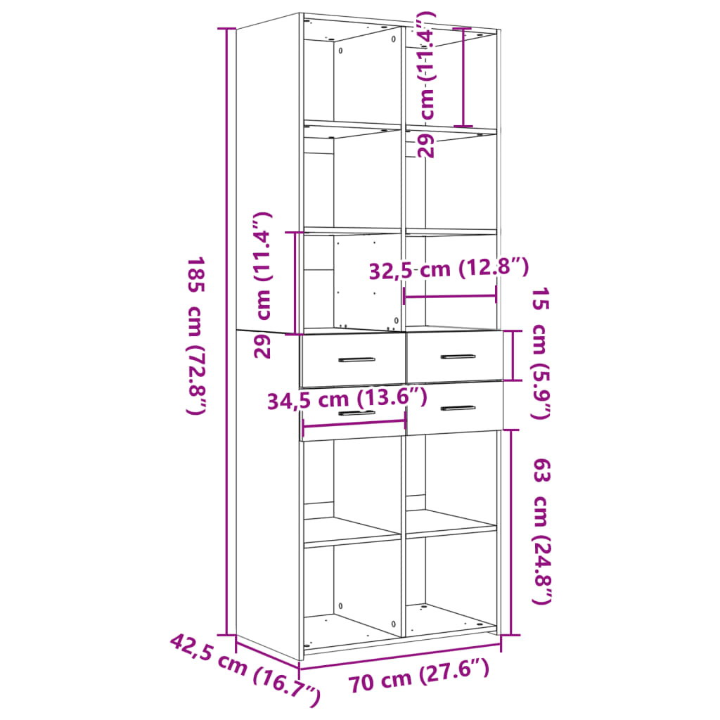 Image Buffet haut chêne fumé 70x42,5x185 cm bois d'ingénierie | Xios Store SNC vidaXL Xios Store SNC