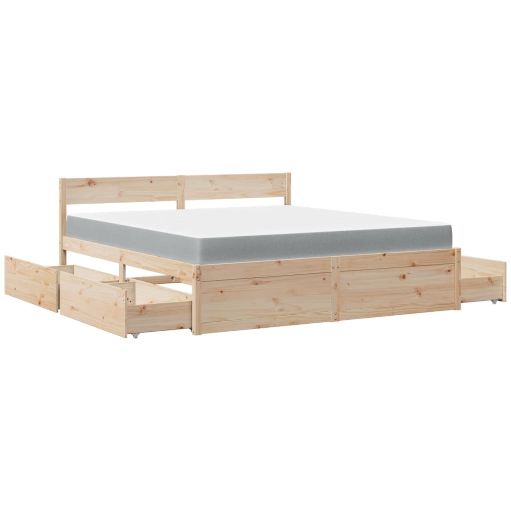 Lit avec tiroirs et matelas 180x200 cm bois massif de pin Lits & cadres de lit vidaXL   