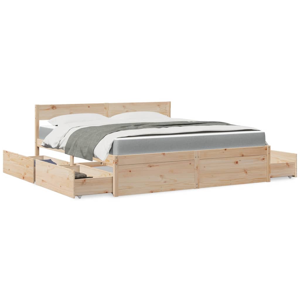 Lit avec tiroirs et matelas 180x200 cm bois massif de pin Lits & cadres de lit vidaXL   