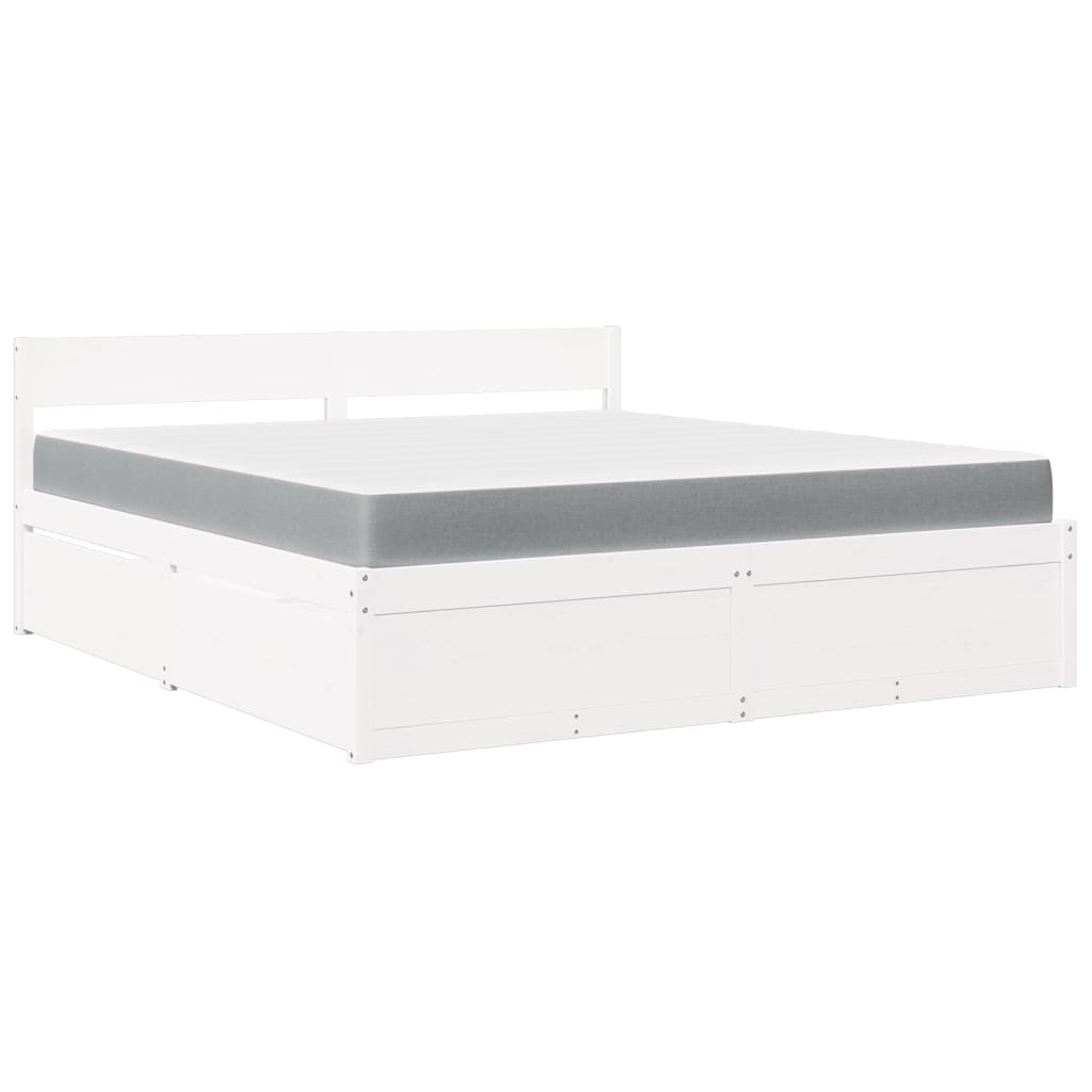 Lit avec tiroirs et matelas blanc 180x200 cm bois massif de pin Lits & cadres de lit vidaXL   