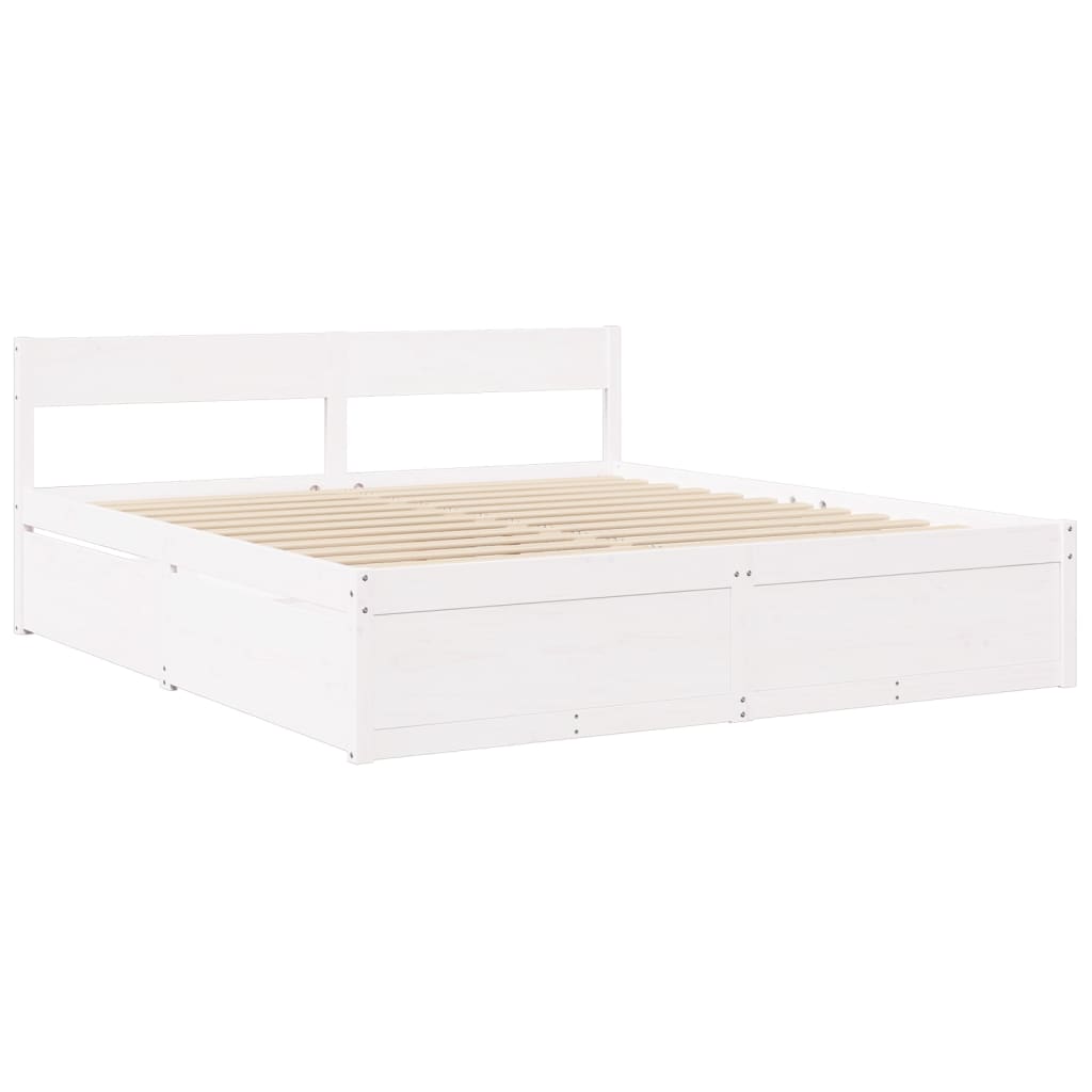 Lit avec tiroirs et matelas blanc 180x200 cm bois massif de pin Lits & cadres de lit vidaXL   