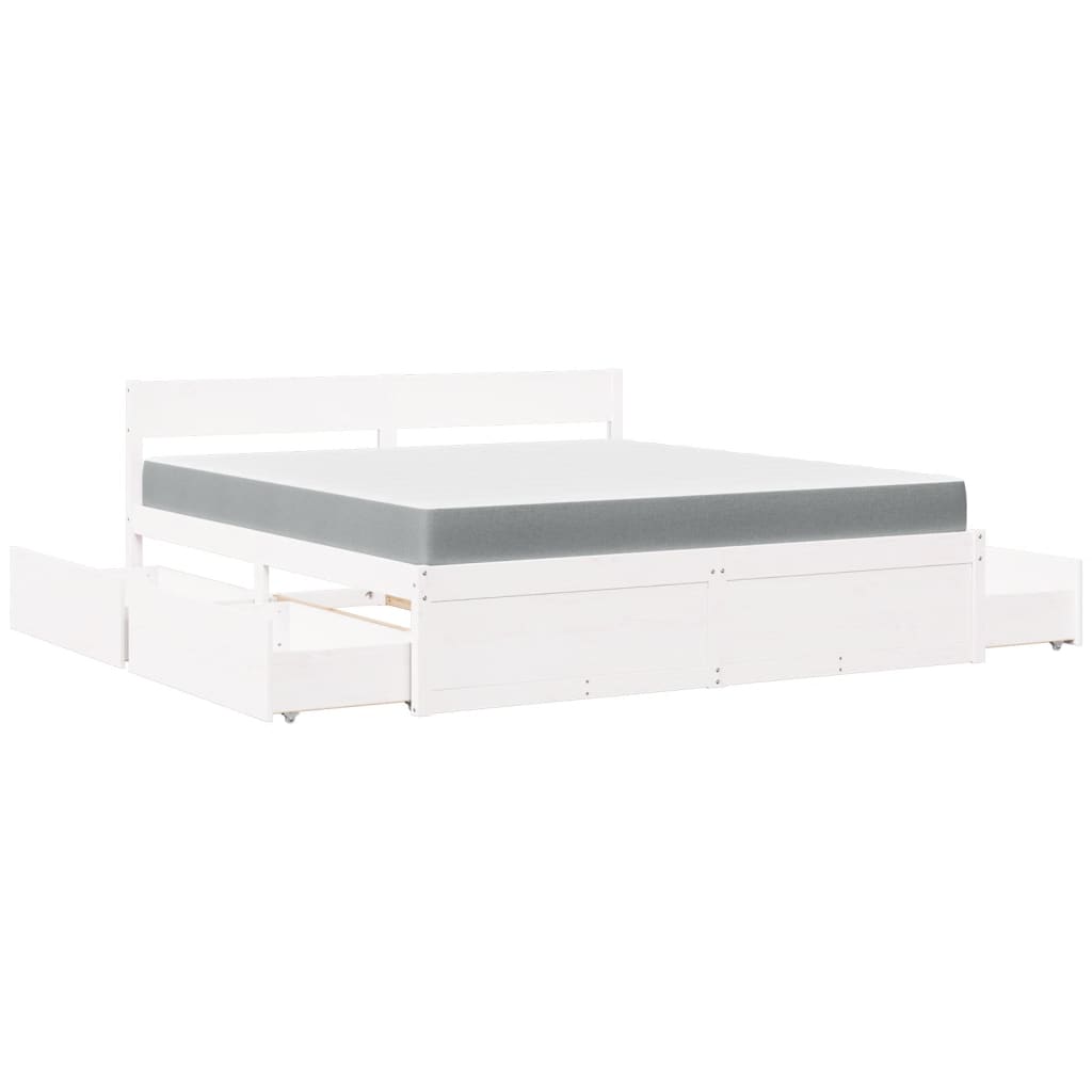 Lit avec tiroirs et matelas blanc 180x200 cm bois massif de pin Lits & cadres de lit vidaXL   