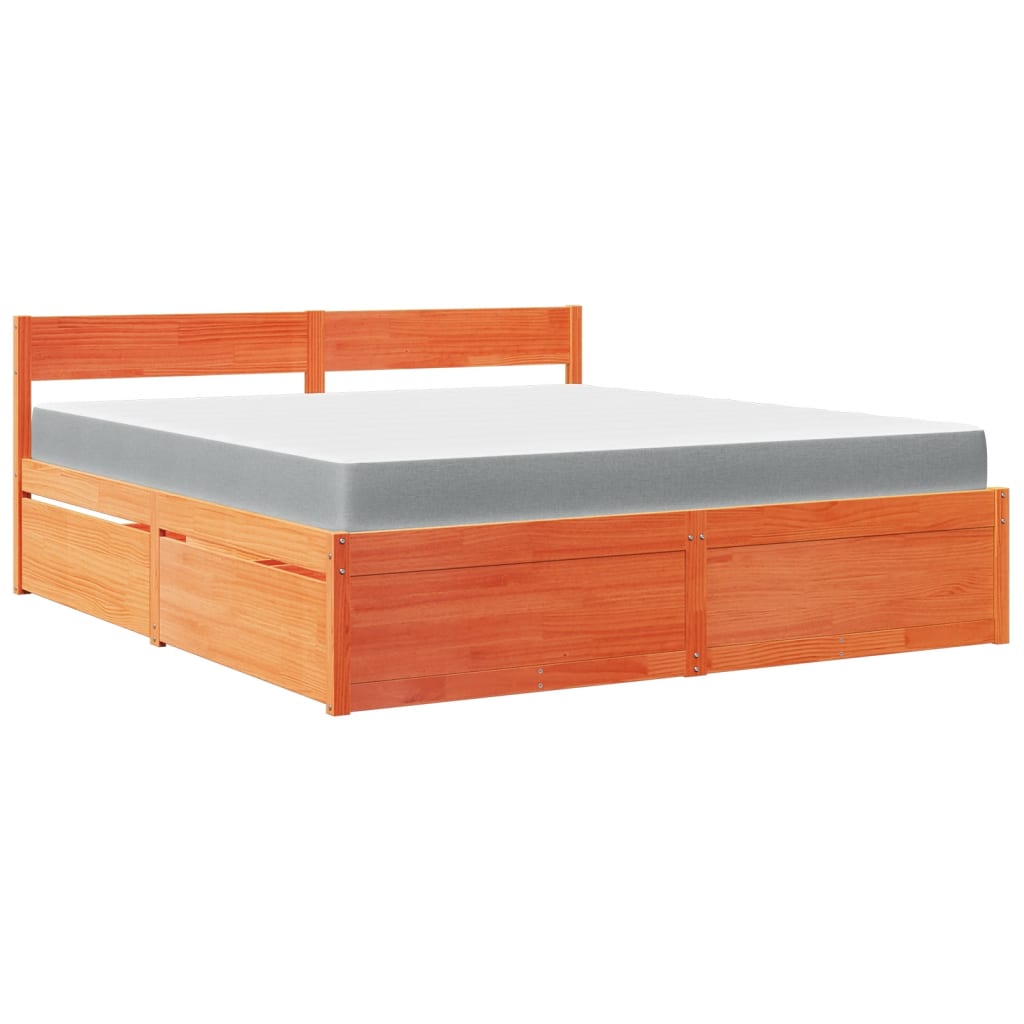 Lit avec tiroirs/matelas cire marron 180x200 cm bois massif pin Lits & cadres de lit vidaXL   