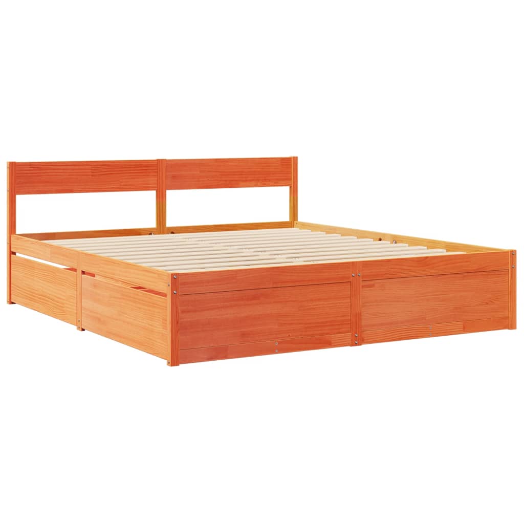 Lit avec tiroirs/matelas cire marron 180x200 cm bois massif pin Lits & cadres de lit vidaXL   