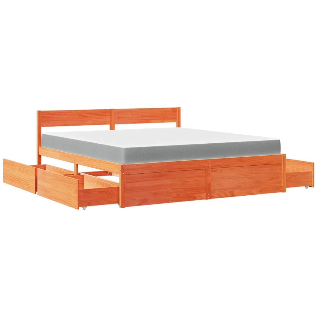 Lit avec tiroirs/matelas cire marron 180x200 cm bois massif pin Lits & cadres de lit vidaXL   