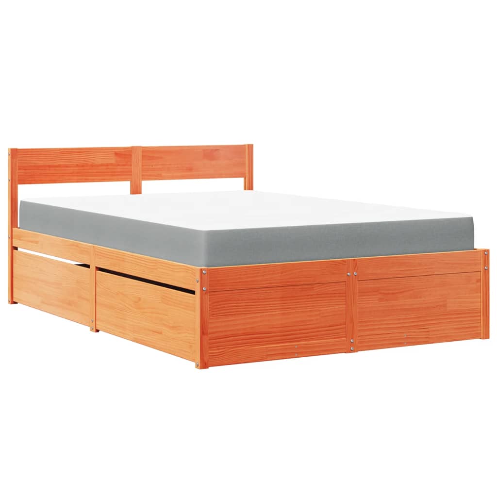 Lit avec tiroirs/matelas cire marron 120x200 cm bois massif pin Lits & cadres de lit vidaXL   