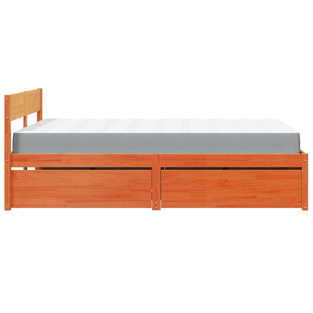 Lit avec tiroirs/matelas cire marron 120x200 cm bois massif pin Lits & cadres de lit vidaXL   