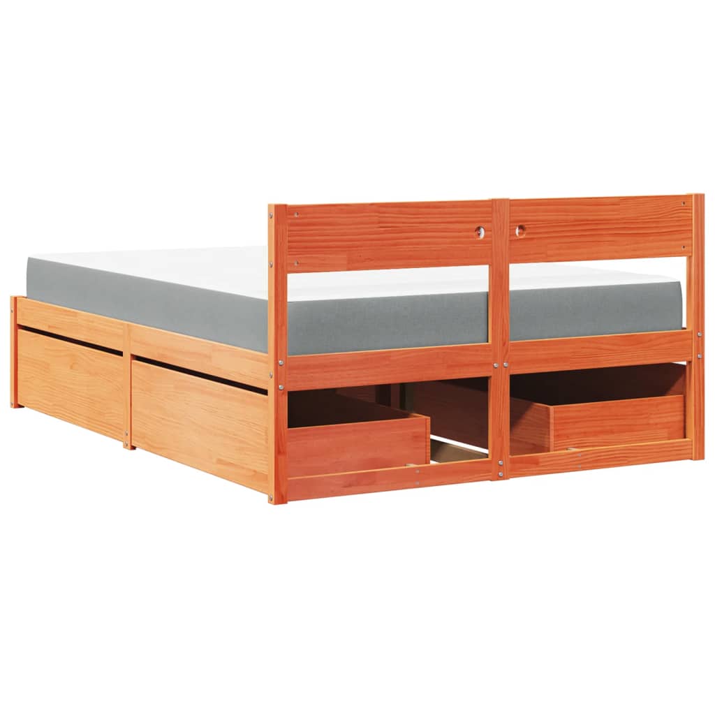 Lit avec tiroirs/matelas cire marron 120x200 cm bois massif pin Lits & cadres de lit vidaXL   