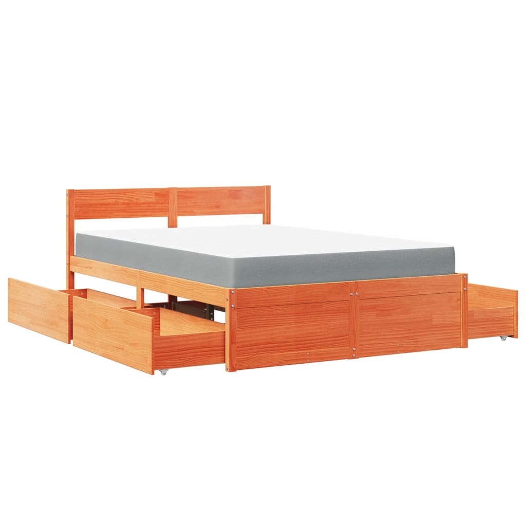 Lit avec tiroirs/matelas cire marron 120x200 cm bois massif pin Lits & cadres de lit vidaXL   