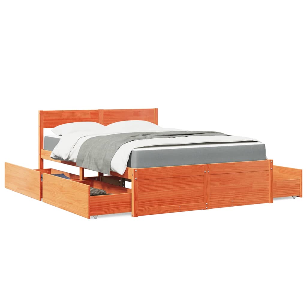 Lit avec tiroirs/matelas cire marron 120x200 cm bois massif pin Lits & cadres de lit vidaXL   