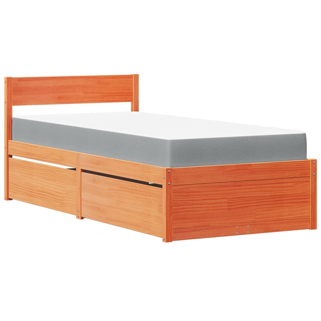 Lit avec tiroirs/matelas cire marron 90x200 cm bois massif pin Lits & cadres de lit vidaXL   