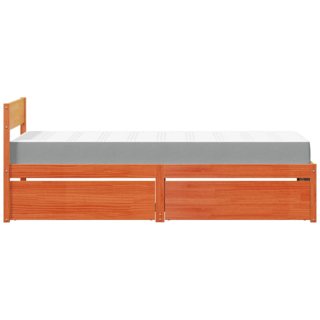 Lit avec tiroirs/matelas cire marron 90x200 cm bois massif pin Lits & cadres de lit vidaXL   