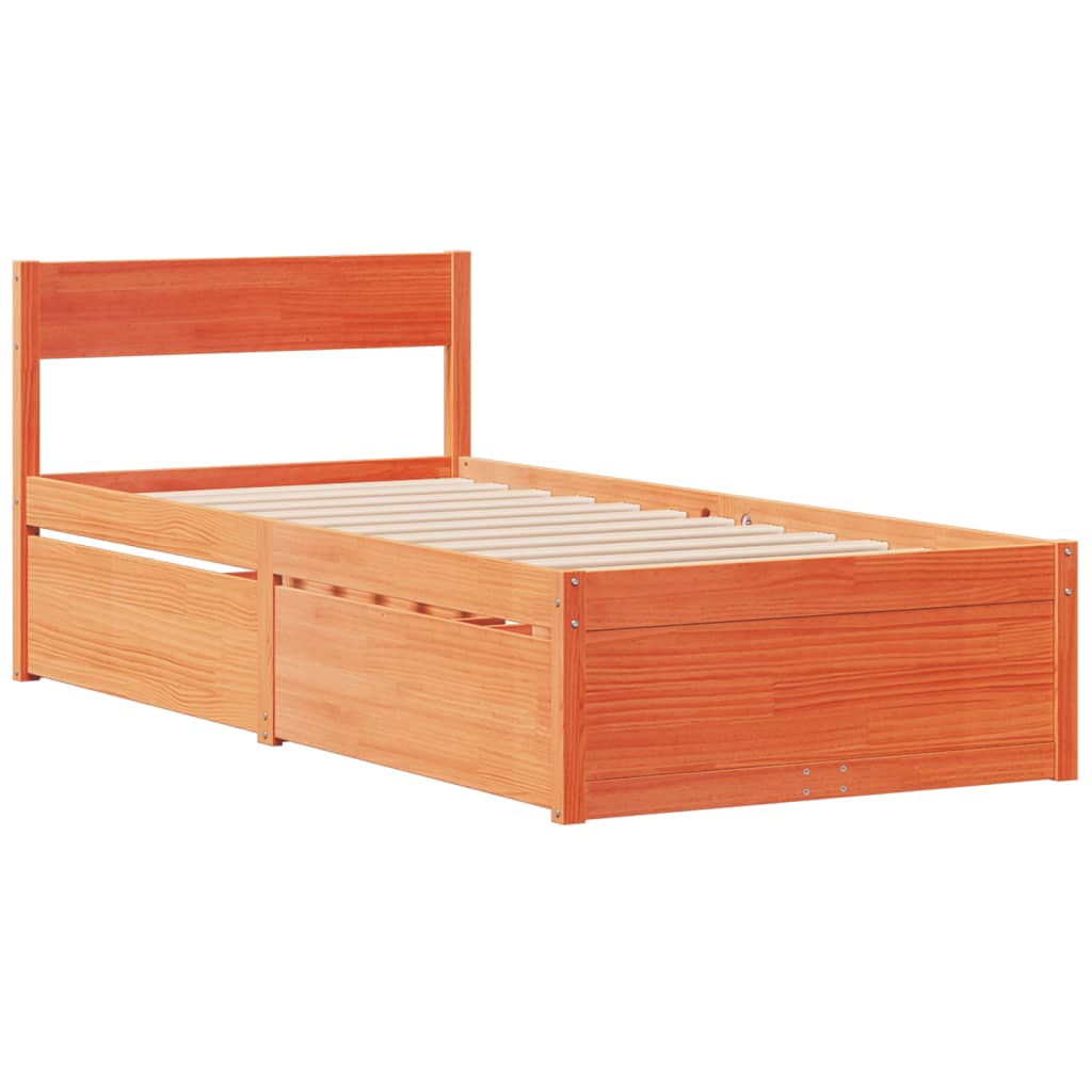 Lit avec tiroirs/matelas cire marron 90x200 cm bois massif pin Lits & cadres de lit vidaXL   