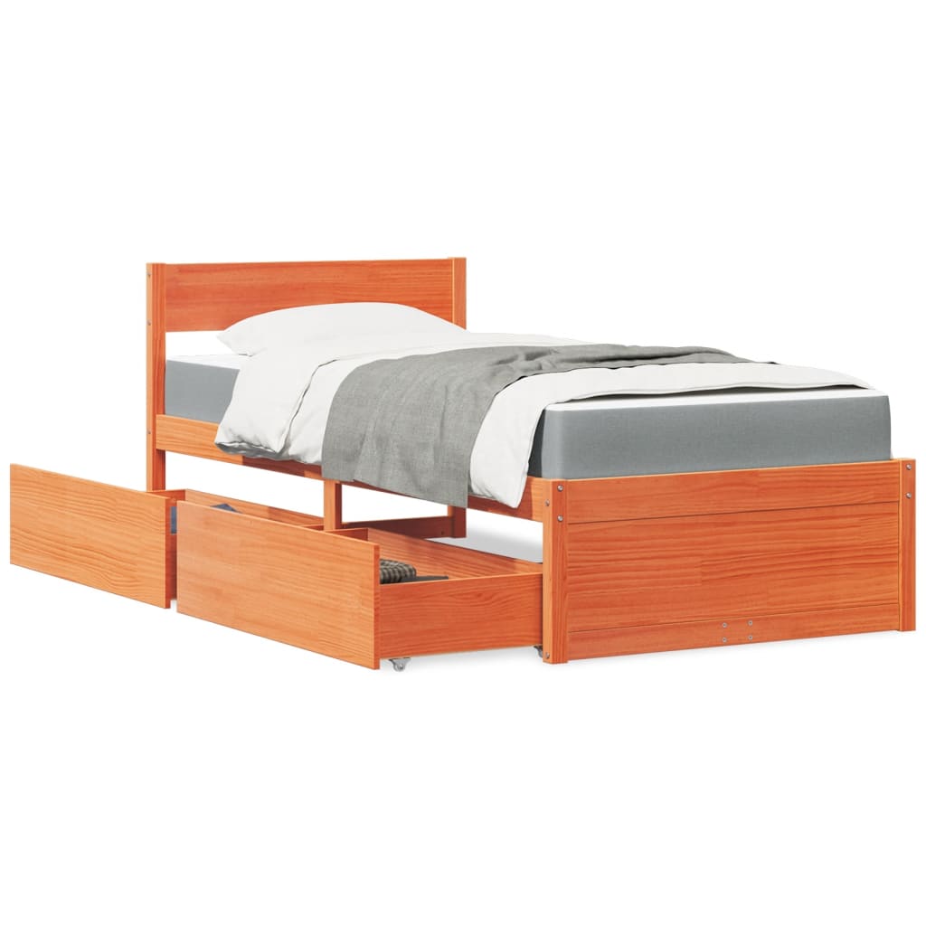 Lit avec tiroirs/matelas cire marron 90x200 cm bois massif pin Lits & cadres de lit vidaXL   